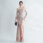 Luxelle8 Ostrich Feather Sequin Long-Sleeve Mermaid Evening Gown - Image 2