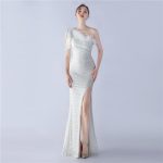 Luxelle8 Floral Feather Sequin One-Shoulder Evening Gown - Image 4