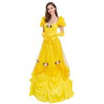 Belle Princess Yellow TV Costume Puff Sleeve with Flower Decoration Christmas & Fairy Tale Themed Women's Polyester Skirt - Image 2
