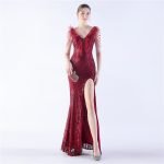 Luxelle8 Heavy Beaded Feather Sequin Evening Gown