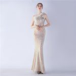 Luxelle8 One-Shoulder Ostrich Feather Beaded Evening Gown - Image 2