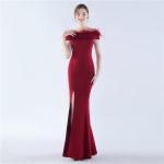 Luxelle8 Satin Strapless Ostrich Feather Evening Gown - Image 6