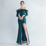 Luxelle8 Ostrich Feather Sequin Long-Sleeve Mermaid Evening Gown - Image 3