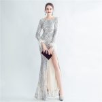 Luxelle8 Feather-Trim Beaded Mermaid Evening Gown