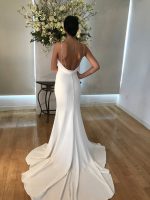 Plain Solid White Summer Sexy Sling Wedding Gown Wedding Dress With Long Trail - Image 3