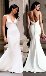 Plain Solid White Summer Sexy Sling Wedding Gown Wedding Dress With Long Trail - Image 5