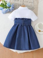 4-7Y Years Latest Children Dressed Casual Kids Princess Short Sleeves Solid Color Dress Designs Elegant Denim Girl Dresses - Image 3