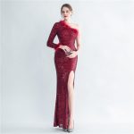 Luxelle8 Ostrich Feather Draped High-Slit Evening Gown - Image 6