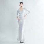 Luxelle8 Feather-Detail Beaded Long-Sleeve Evening Gown - Image 3