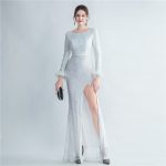 Luxelle8 Feather-Trim Beaded Mermaid Evening Gown - Image 2