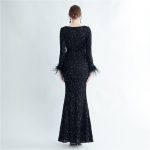 Luxelle8 Feather-Cuff Long-Sleeve Sequin Mermaid Evening Gown - Image 6