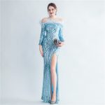 Luxelle8 Ostrich Feather Sequin Long-Sleeve Mermaid Evening Gown - Image 6
