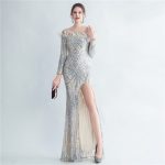 Luxelle8 Ostrich Feather Sequin Long-Sleeve Mermaid Evening Gown - Image 5