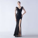 Luxelle8 Heavy Beaded Feather Sequin Evening Gown - Image 3
