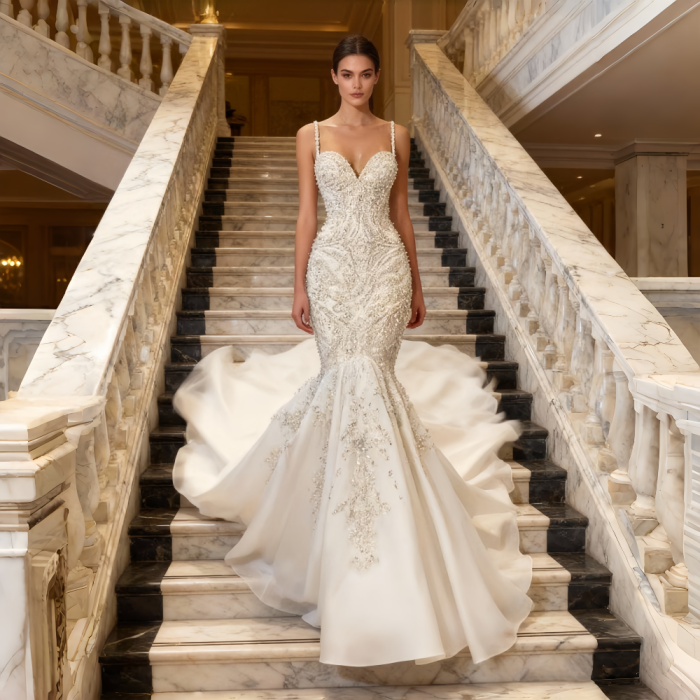 Bohemian Lace Mermaid Wedding Dress for Bridal Ceremonies | Luxelle8