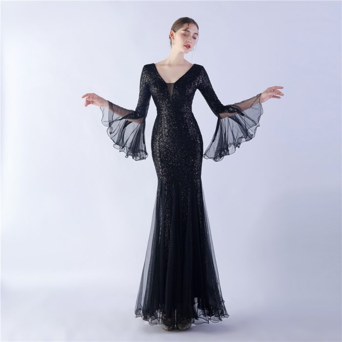 Mesh Sequin Stage Evening Gown for Party Events | Luxelle8