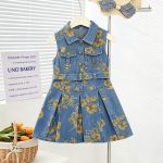 Hot Selling Kids Clothing Girls' Sleeveless Denim Dress Summer Floral Print Denim Skirt Fitted Girls Outfit Trendy - Image 2