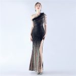 Luxelle8 Gradient Beaded Ostrich Feather One-Shoulder Evening Gown - Image 4