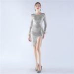 Luxelle8 Ostrich Feather Pearl Long-Sleeve Mini Dress