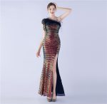 Luxelle8 Floral Feather Sequin One-Shoulder Evening Gown - Image 2