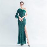 Luxelle8 Ostrich Feather Draped High-Slit Evening Gown - Image 5
