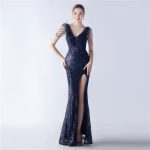 Luxelle8 Heavy Beaded Feather Sequin Evening Gown - Image 2