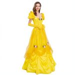 Belle Princess Yellow TV Costume Puff Sleeve with Flower Decoration Christmas & Fairy Tale Themed Women's Polyester Skirt - Image 5