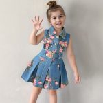 Hot Selling Kids Clothing Girls' Sleeveless Denim Dress Summer Floral Print Denim Skirt Fitted Girls Outfit Trendy - Image 3