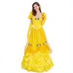 Belle Princess Yellow TV Costume Puff Sleeve with Flower Decoration Christmas & Fairy Tale Themed Women's Polyester Skirt - Image 6