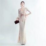 Luxelle8 Feather-Detail Beaded Long-Sleeve Evening Gown - Image 2