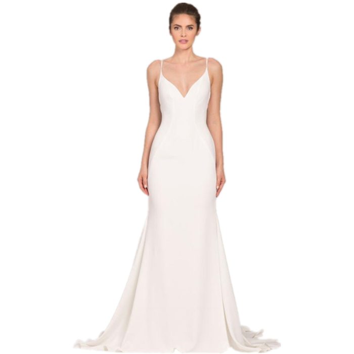 White Sling Wedding Gown with Long Train for Bridal | Luxelle8