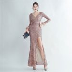 Luxelle8 Feather-Cuff Long-Sleeve Sequin Mermaid Evening Gown - Image 2