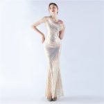 Luxelle8 One-Shoulder Feather Sequin Mermaid Evening Gown - Image 5