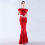 Luxelle8 Satin Strapless Ostrich Feather Evening Gown - Image 2