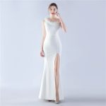 Luxelle8 Beaded Satin Feather Long Evening Gown - Image 4