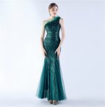 Luxelle8 Feather Mesh Beaded Luxury Evening Gown - Image 3