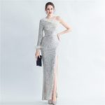 Luxelle8 Ostrich Feather Draped High-Slit Evening Gown - Image 2
