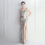 Luxelle8 Colorful Sequin Spaghetti-Strap High-Slit Gown - Image 2