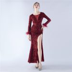 Luxelle8 Hand-Beaded Ostrich Feather Long-Sleeve Evening Gown - Image 6
