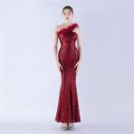 Luxelle8 One-Shoulder Ostrich Feather Beaded Evening Gown - Image 6