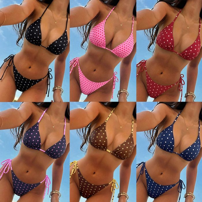 Retro Polka Dot Tie Bikini Set for Resort Wear | Luxelle8