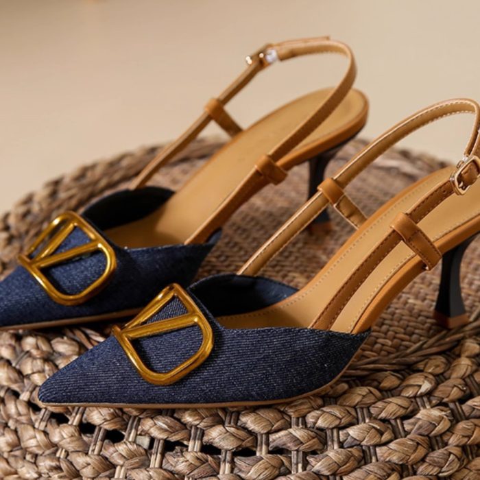 Denim Pointed-Toe Stiletto Heels for Evening Wear | Luxelle8