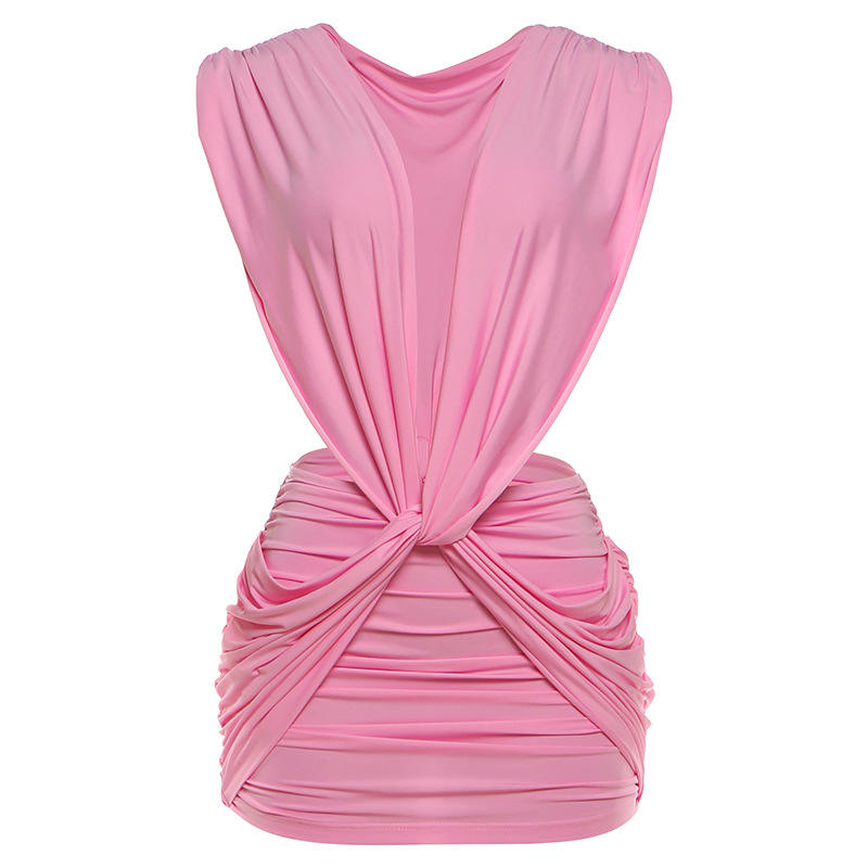 Deep V-Neck Pleated Mini Club Dress for Party Events | Luxelle8 - product image 7