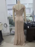 Women's Elegant Summer Party Dress Sexy One-Character Collar Evening Gown Sequins Breathable Floor-length Split Dress New Solid - Image 4