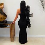 One Shoulder Ruffle Maxi Dress Stretchy Slim Fit Evening Dress for Nightout Club Dressing 2026 - Image 3