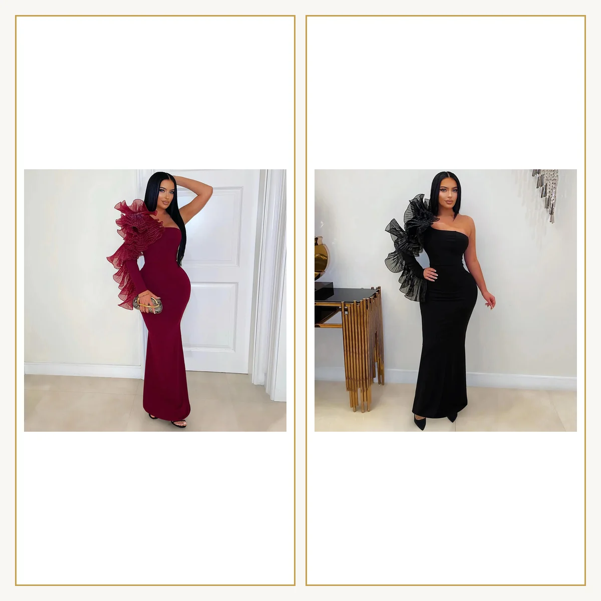 One-Shoulder Ruffle Maxi Evening Gown for Formal Events | Luxelle8 - product image 8