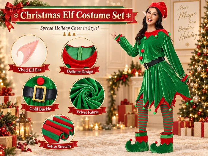 Boys’ & Girls’ Green Elf Christmas Costume (Kindergarten Performance Outfit)
